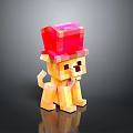 Pixelated Yellow Puppy Wearing Red Hat In 3D Digital Art Style