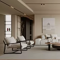 Modern Minimalist Living Room Interior With Neutral Tones Sofas Armchairs And Art