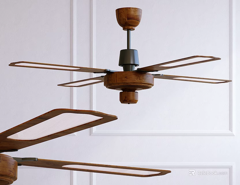 Ceiling Mounted Air Circulating Fan With Wooden Blades And Modern Design 3d model 