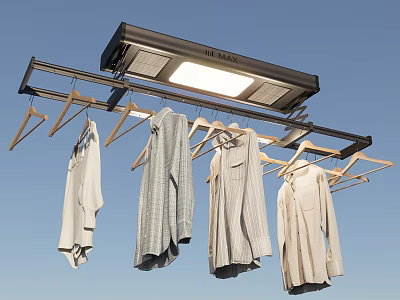 Electric Clothes Drying Rack With LED Lighting Hanging Shirts And Retractable Design 3d model