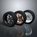 Shiny Car Tires with Black Gold and Silver Alloy Wheels Design