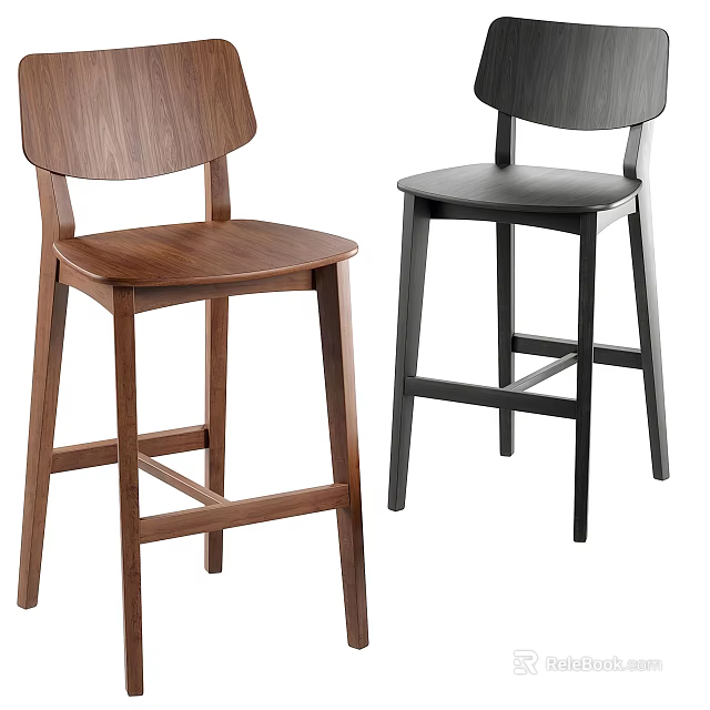 Modern Wooden Bar Stools In Brown And Black For Home Kitchen Use 3d model 