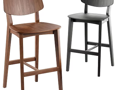 Modern Wooden Bar Stools In Brown And Black For Home Kitchen Use 3d model