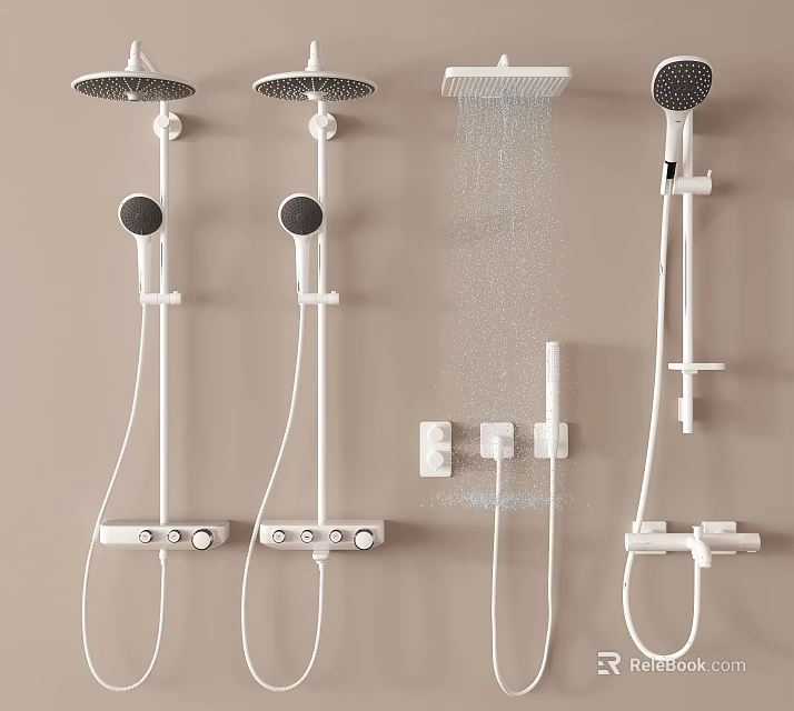 Modern Shower Heads With Rainfall And Handheld Designs And Control Knobs 3d model
