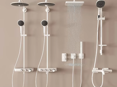 Modern Shower Heads With Rainfall And Handheld Designs And Control Knobs 3d model