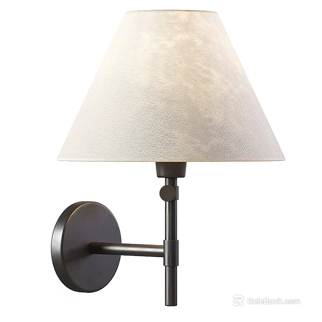 Modern Wall Sconce With White Textured Lampshade And Black Metal Mounting Bracket 3d model