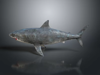 3D Rendered Shark With Open Mouth Sharp Teeth And Streamlined Body On Gray Reflective Background 3d model