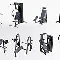 Various Types of Gym Fitness Equipment with Training Machines and Weight Benches