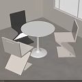 Modern White Round Table With Geometric Black And Beige Chairs In Minimalist Room