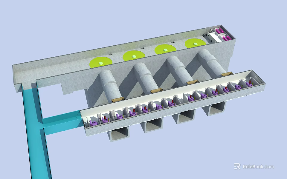 Detailed Industrial Mechanical Structure Featuring Gray Cylinders Purple Elements And Pipes 3d model 