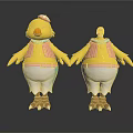 Cartoon Yellow Chicken Characters In Striped Vests White Pants Pink Hats Holding Hands