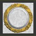 Golden Floral Carved Base With Silver Circular Tray On Square Platform 3d model