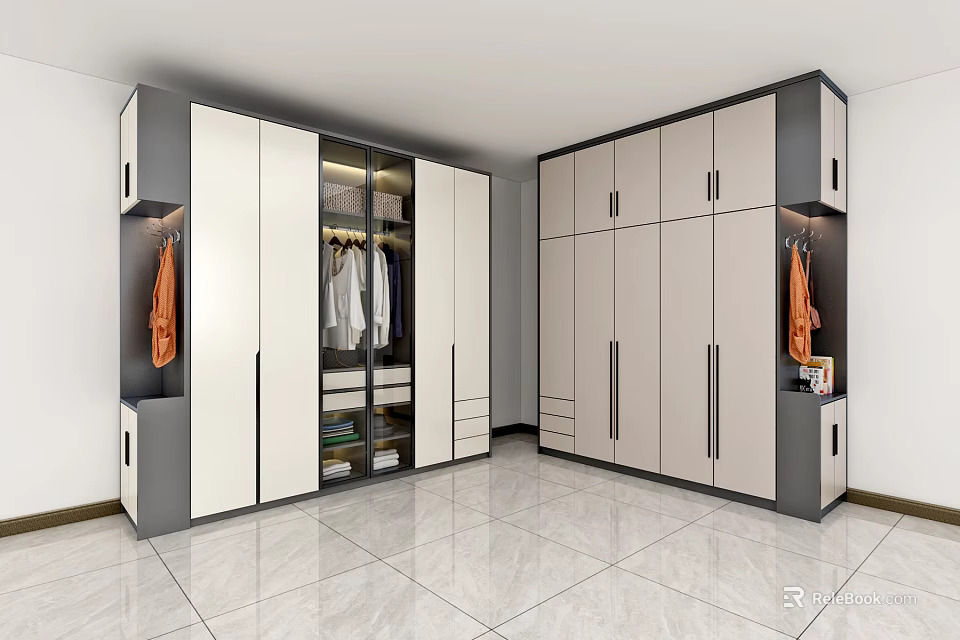 Modern Built in Wardrobe With Multiple Doors Hanging Space And Storage Compartments 3d model