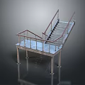 Modern Metal Staircase Design With Railing Platform And Support Columns Structure 3d model