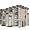 Semi Detached Villa With Stone Facade Multiple Windows Symmetrical Design And Roof Chimneys