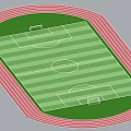 Standard Football Field Design With Green Turf White Lines And Surrounding Red Running Track