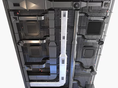 Industrial Air Conditioner Vent System With Metal Ductwork And Building Piping 3d model