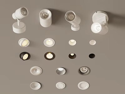 Various Modern Ceiling Spotlights And Recessed Lighting Fixtures With White Designs 3d model