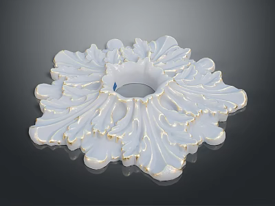 Leaf Shaped White Ceramic Decorative Ornament With Gold Accents And Botanical Inspired Design 3d model