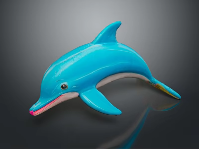 Vibrant Blue Dolphin Decorative Figurine With Glossy Surface And Pink Mouth Details 3d model