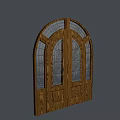 Wooden Arched Entrance Door with Glass Panels and Decorative Patterns
