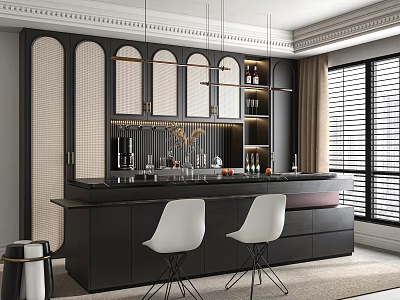 Modern Luxury Dining Table Set With Bar Counter In Open Concept Kitchen 3d model