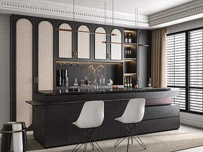 Bar Chair Combination Wine Cabinet 3d model