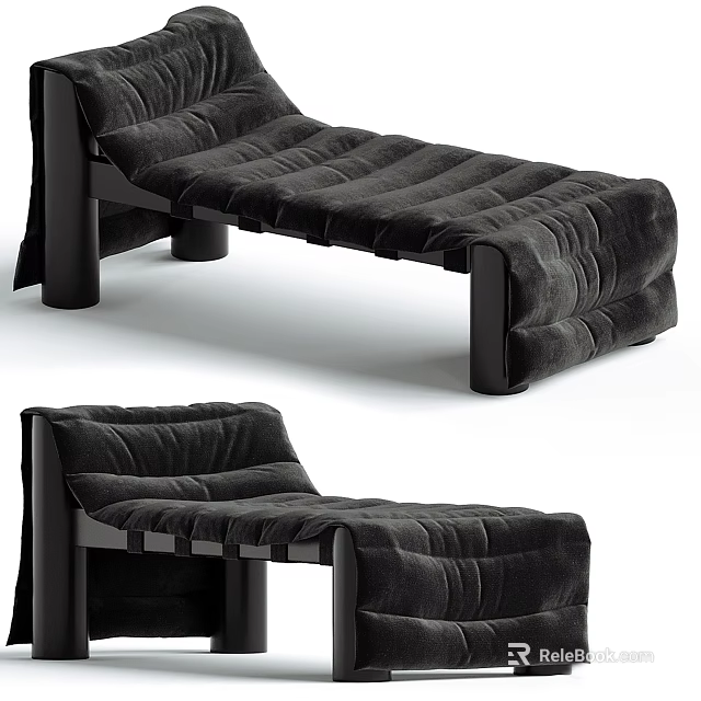 Black Velvet Modern Lounge Chair With Comfortable Seating And Black Frame 3d model 