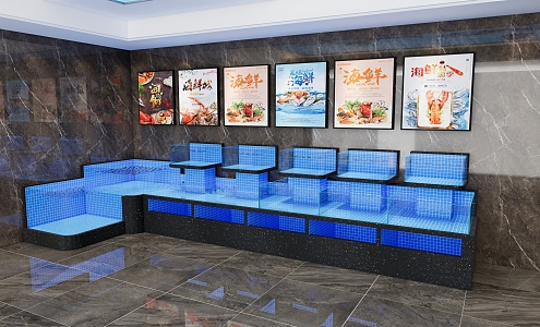 Hotel restaurant seafood pool renderings 3d model