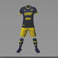 Complete Dark Blue Yellow Soccer Kit With Jersey Shorts And Socks