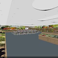 Spacious Supermarket Interior With Fresh Fruits Vegetables Wooden Shelves Glass Display Counters Ceiling Lighting