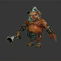 Red Pig Like Creature Character With Armor Holding Mace In Standing Pose 3d model