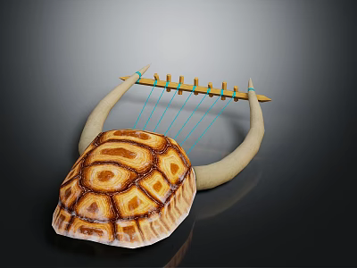 Turtle Shell Shaped Lyre Musical Instrument With Intricate String And Pillar Design 3d model