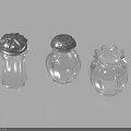 Transparent Glass Spice Jars With Silver Lids And Different Shapes For Kitchen 3d model