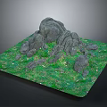 Natural Stone and Wood Decorative Landscape with Green Grass Square Platform