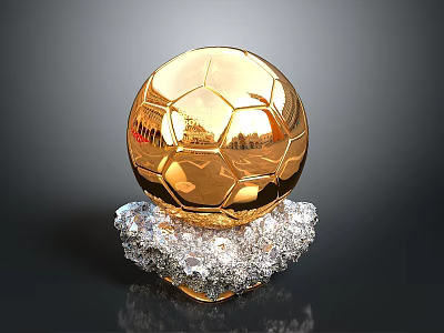 Golden Shiny Soccer Ball Decorative Piece with Crystal Base for Home Decoration 3d model