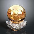 Golden Shiny Soccer Ball Decorative Piece with Crystal Base for Home Decoration
