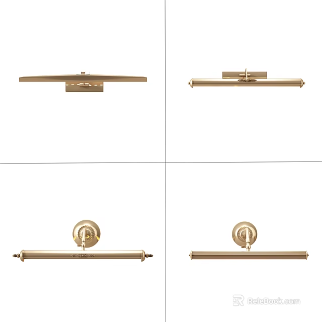 Modern Brass Wall Sconces With Sleek Long Arm And Round Base Lighting Fixture Design 3d model 