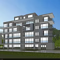 Modern Multi storey Semi detached Villa With Balconies Large Glass Windows Surrounded By Greenery