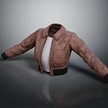 Stylish Brown Leather Jacket With White Inner Shirt Black Cuffs Hem And Cropped Design