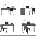 Modern Home Office Desk With Chair Laptop Lamp And Decorative Plant