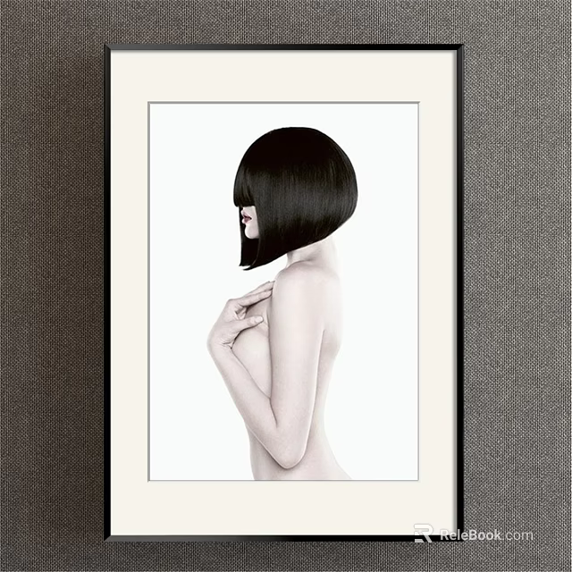 Black Short Hair Portrait With Side Profile And Crossed Hands On White Background Black Frame 3d model 