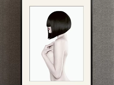 Black Short Hair Portrait With Side Profile And Crossed Hands On White Background Black Frame 3d model