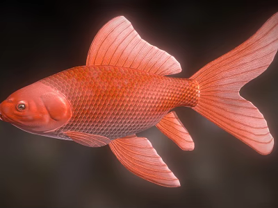 Red Goldfish with Large Fins Flowing Tail and Orange Red Body in Dark Background 3d model