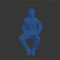 Seated Construction Worker 3D Model Wearing Safety Helmet And Work Uniform On Gray Background