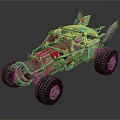 Teal Utility Vehicle With Exposed Frame Large Off Road Tires And Mechanical Parts