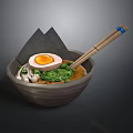 Delicious Ramen Bowl With Soft Boiled Egg Green Onions Mushrooms And Chopsticks
