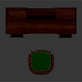 Traditional Wooden Office Desk With Multiple Drawers And Green Padded Chair Design