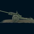 Vintage Green Cannon With Barrel Wheels And Protective Cabin On Dirt Ground Black Background