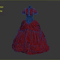 Red Formal Gown With Black Lace Bodice Short Sleeves And Layered Ruffled Skirt